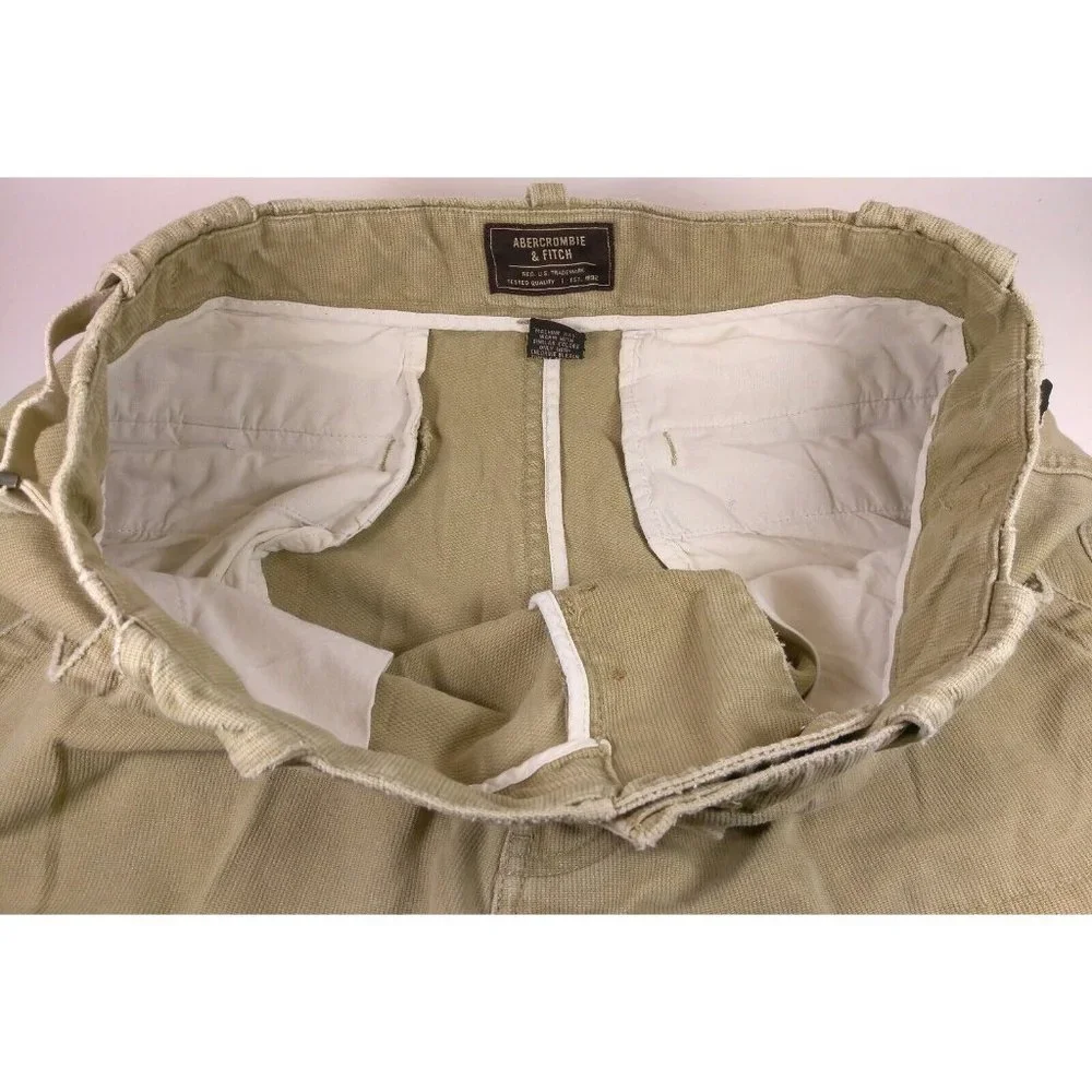Abercrombie & Fitch Mens Cargo Shorts sz 30 Khaki Brown Textured with Button Fly